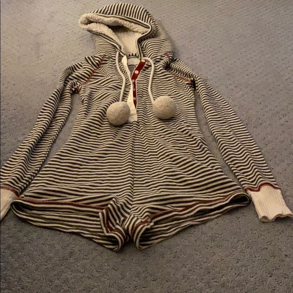 PJ romper with fuzzy hood